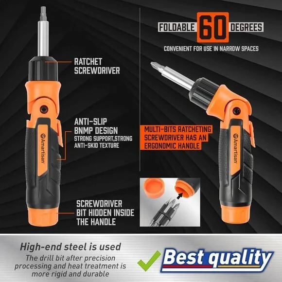 12-in-1 Multi Bit Screwdriver, Ratchet Screwdriver, 60-Degree Adjust Precision S - Picture 3 of 8
